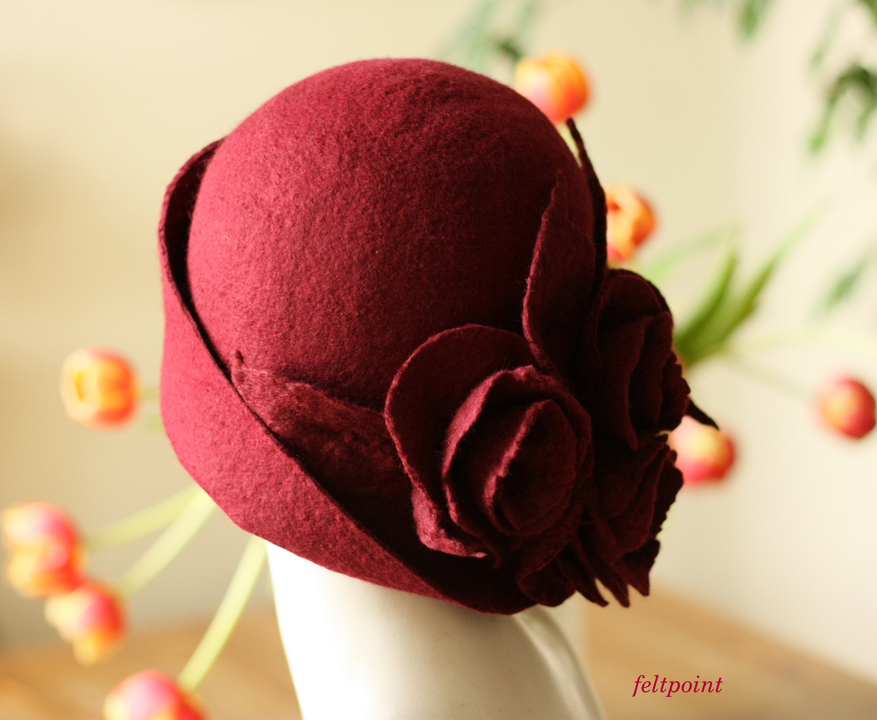 Burgundy Hat Felted Hat Felt Hats Women's Hat Cloche Hats Etsy