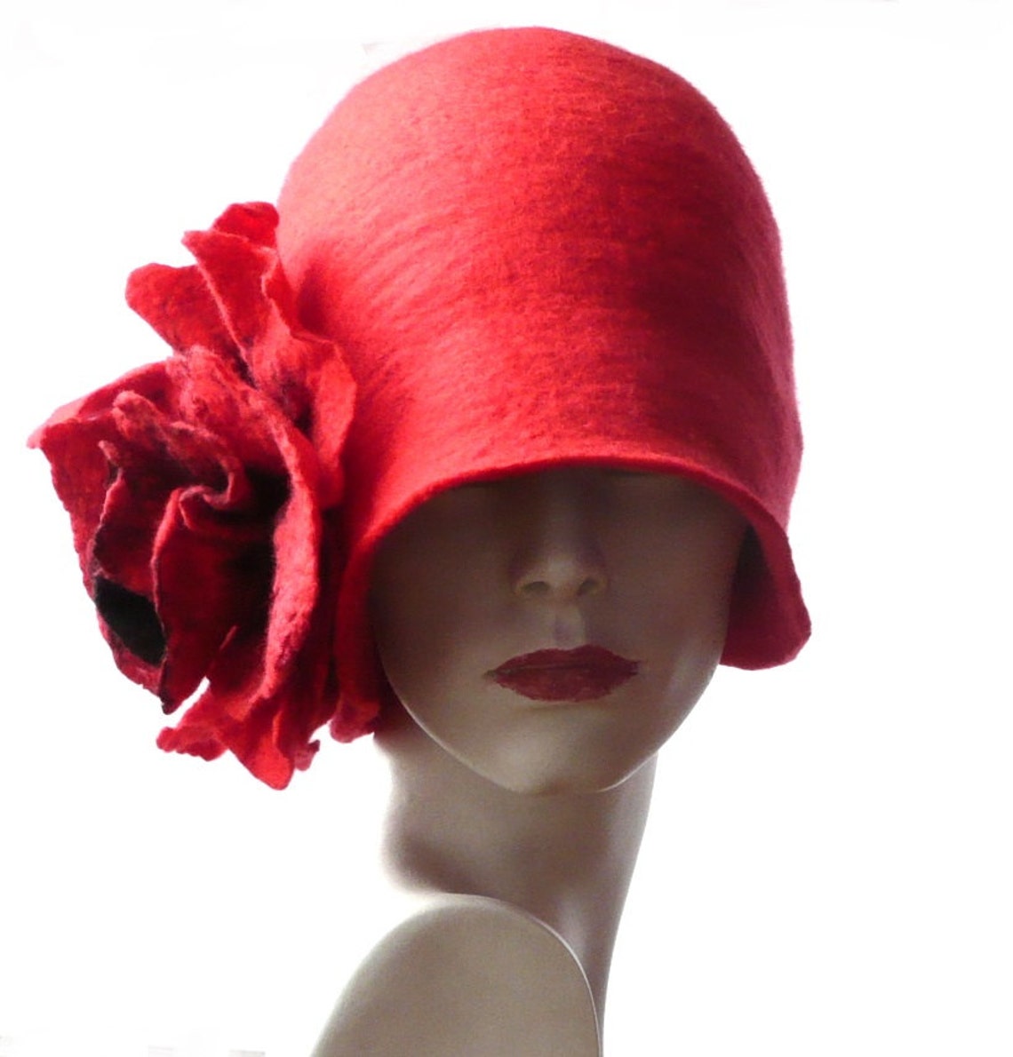Red Felt Hat Felted Hat Cloche Hat Flapper 1920 Hat Art Red - Etsy