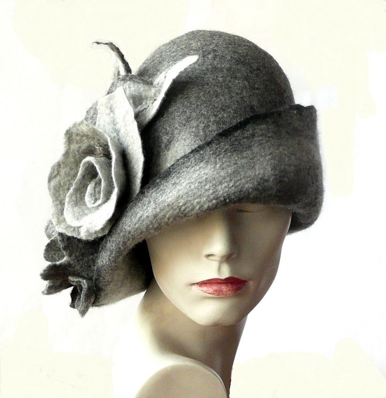 Grey Felted Hat felt hat Cloche Hat Flapper 1920 Hat Art | Etsy