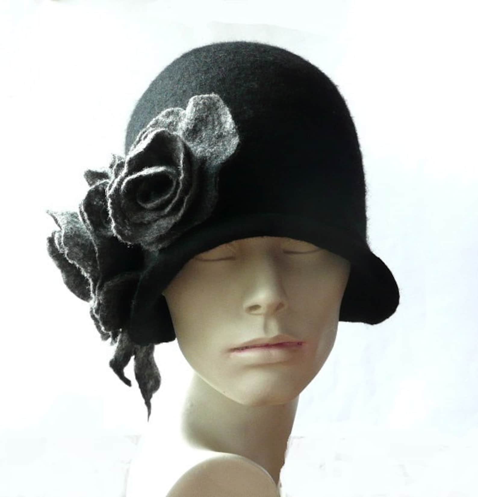 Cloche Felt Hat Felted Hat Black Hat Felt Hats Cloche Hat 1920 - Etsy