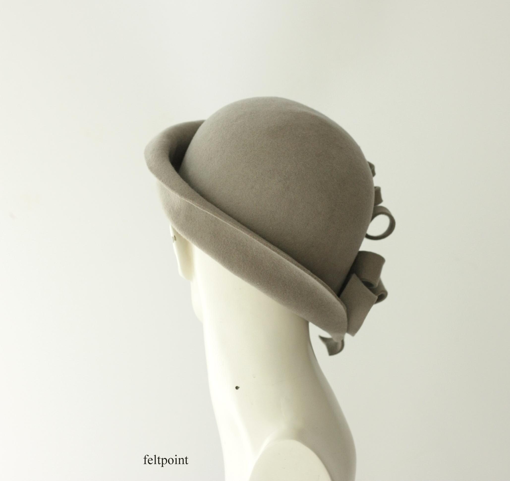 VINTAGE 90s Gray Wool Felt Bow Cloche Winter Hat Elle - Ultrafino main image 2