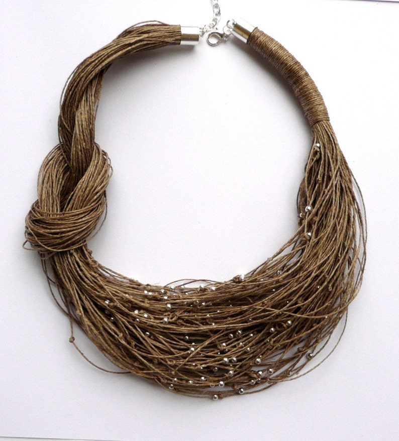 Linen Necklace natural Linen necklace Necklaces jewelry eco jewelry natural linen art unique gift tread natural color Bib Necklaces