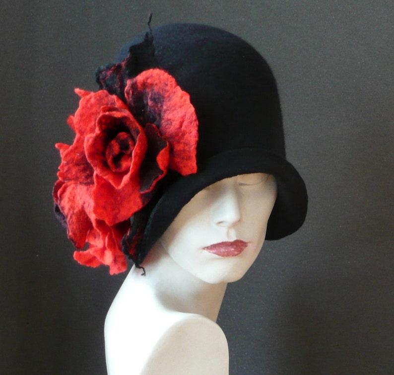 Black Felted Hats felt hats Cloche Hat Flapper 1920 Hat Black | Etsy