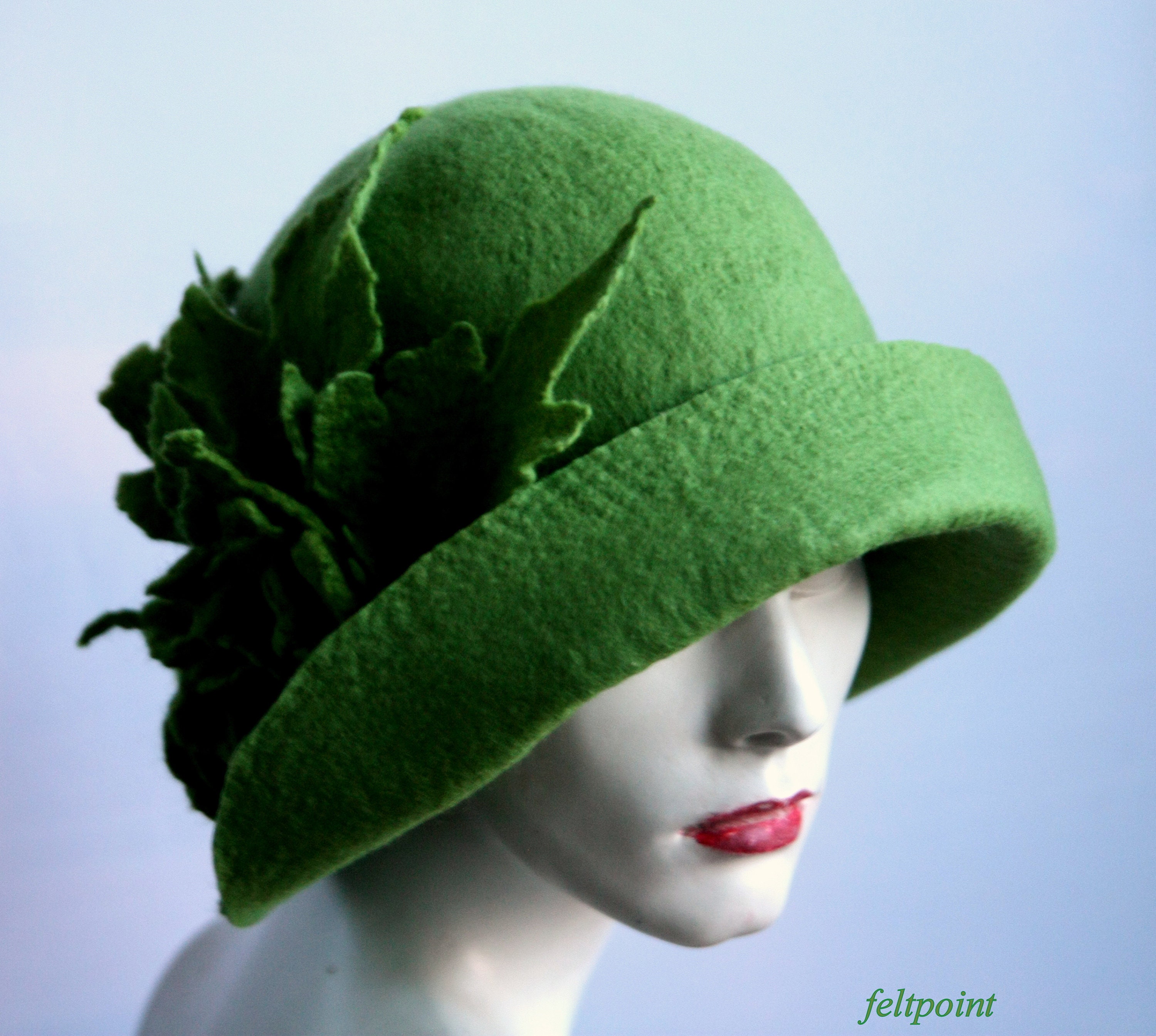 Green Cloche Hat, Millinery Hat, Felt Hat, Felted Hats,hat