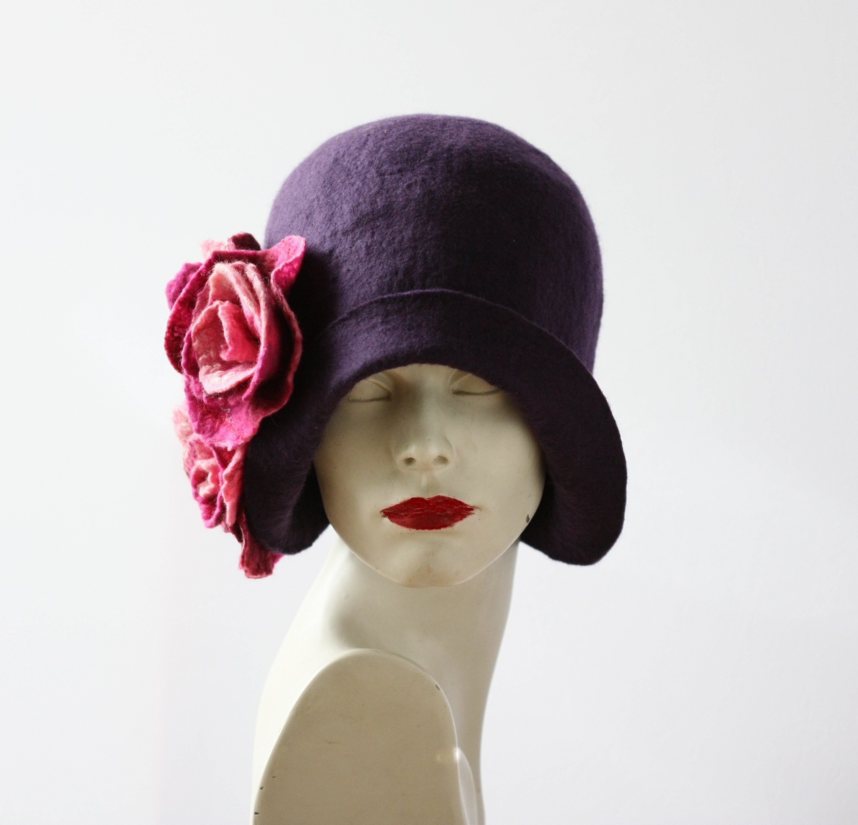 さらに100円引き◆MISCHIEF◆FLOWER CORSAGE CLOCHET HAT Felted Hat Felt Hat Cloche Hat Flapper 1920 Hat Art Hat