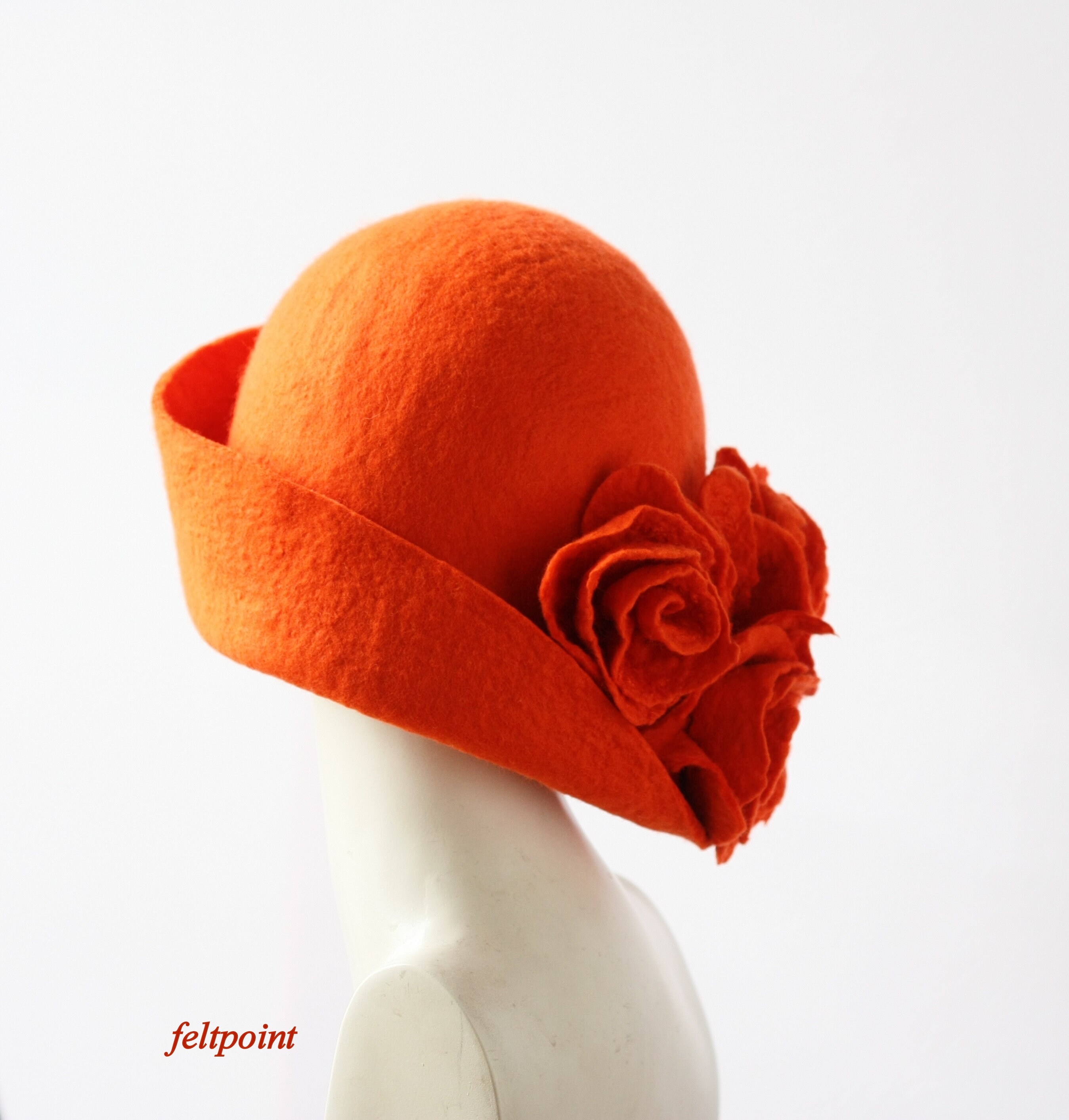 Orange Hat Felted Hat Felt Hats Women's Hat Cloche Hats Etsy