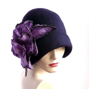Navy blue Felted  Hat, felt hat ,Cloche Hat, 1920 Hat, Art hat, Navy blue Hat, Cloche Hat,1920&#39;s Hat, Women&#39;s hat felt hats felted hats