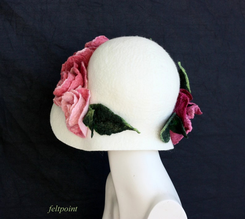 White felted hat felt hats Women's hat Cloche Hats felted Etsy