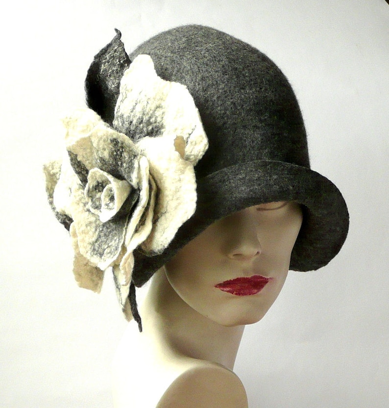 Cloche Hat Felt Hat Cloche Hat Felted Cloche 1920 Hat Art Gray - Etsy