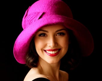 Art Deco Handmade Purple Felt Cloche Hat,  Flapper Style