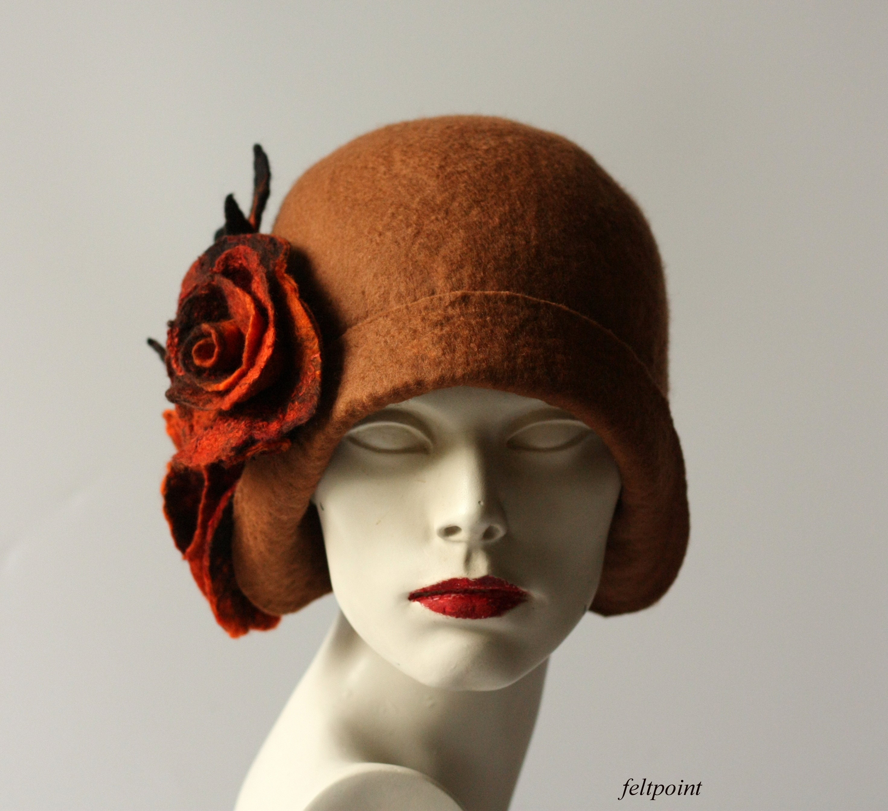 Elegant Brown Handmade Molded Cloche Wool Hat Cloche Hat - Plümo Ltd main image 4