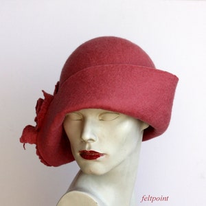 Dusky pink hat Felted hat felt hats Women's hat Cloche Hats felted hats 1920s hat Retro hat Pink Hat Victorian 1920's roses hats FELTPOINT image 7