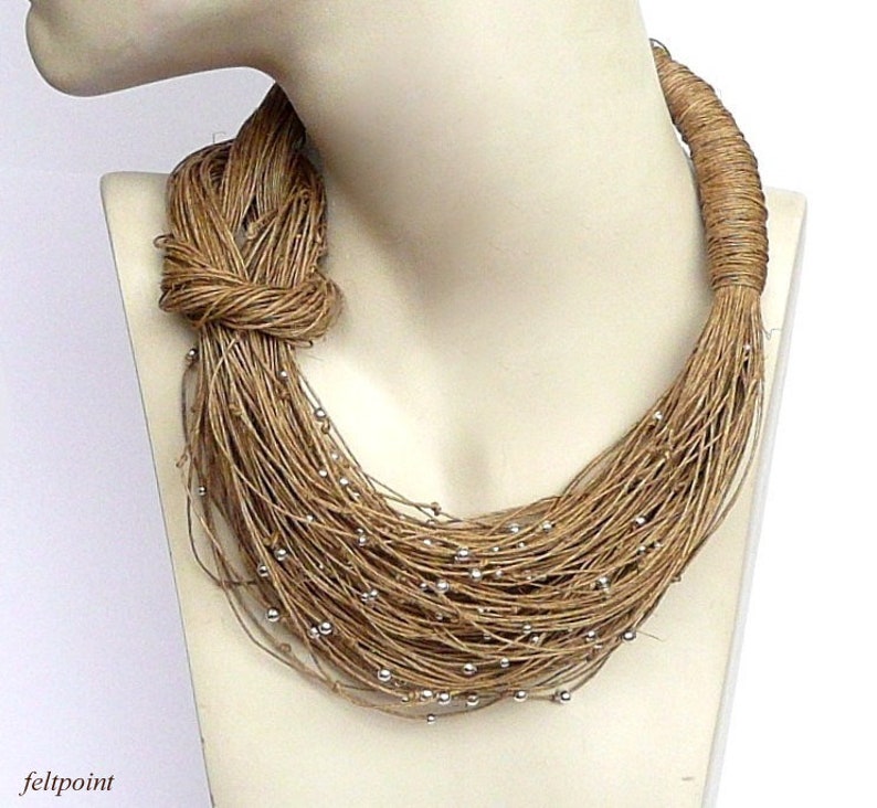 Linen Necklace natural Linen necklace Necklaces jewelry eco jewelry natural linen art unique gift tread natural color Bib Necklaces