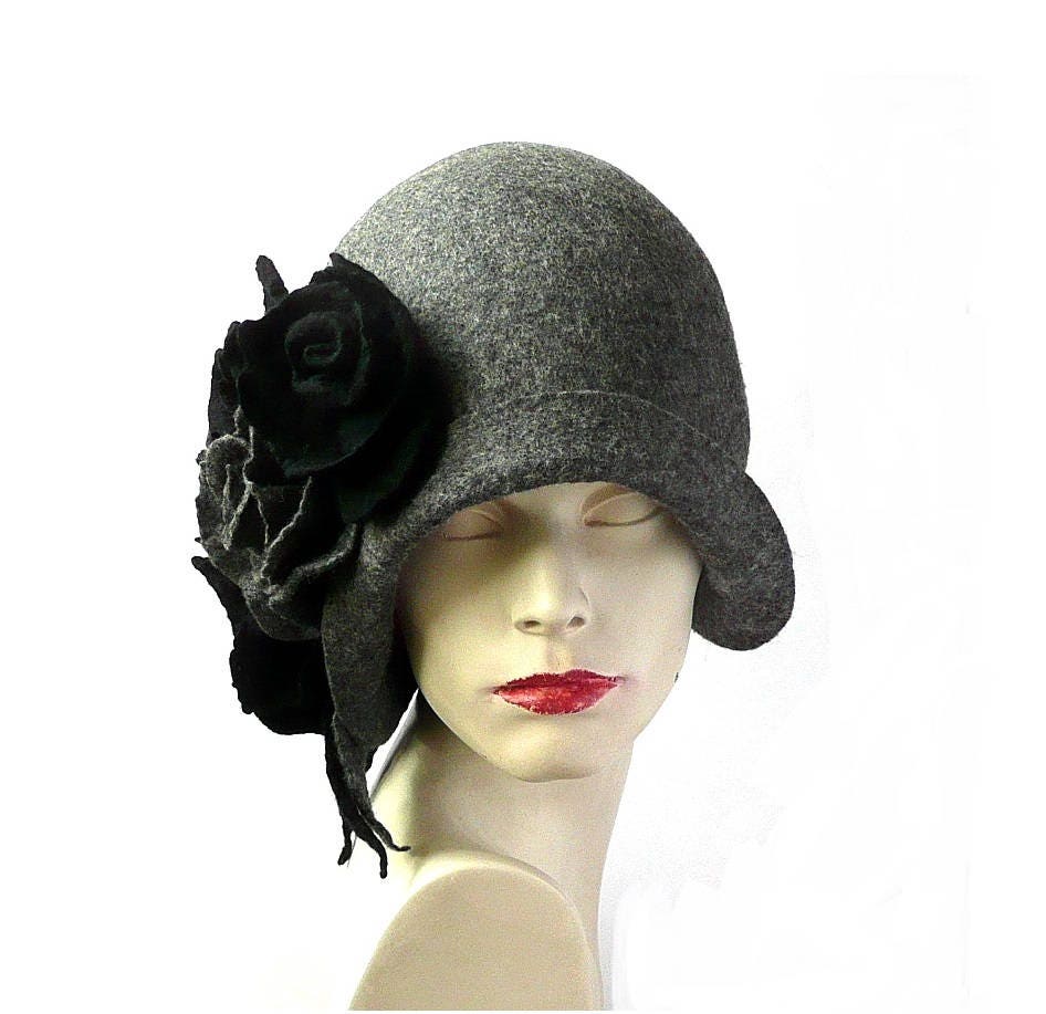 Gray Felt Hat Felted Hat Cloche Hat 1920 Hat art Hat Gray - Etsy