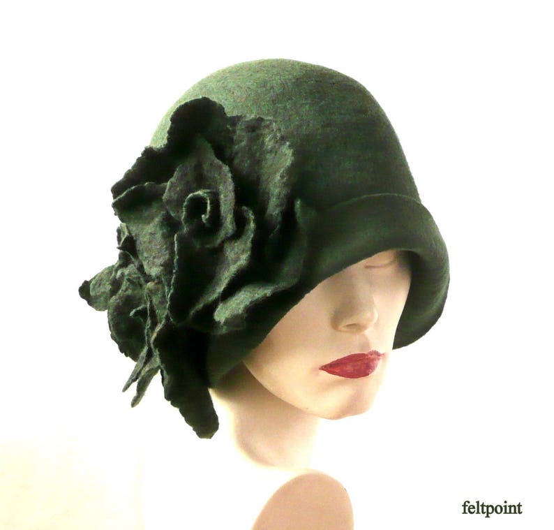 Green Felted Hats Felt Hats Cloche Hat Flapper 1920 Hat Green - Etsy