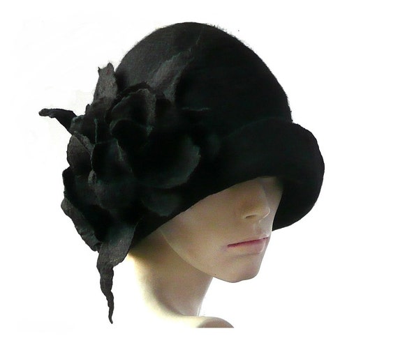 Downton hats felt hat cloche Hat black felted hat felt hats | Etsy