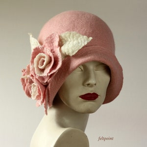 Winter hats Cloche hat Felt hat Pink hat  wool  flower hat felt hats Cloche Hat 1920 Hat Art Hat Cloche 1920's  pink hat cloche hats roses