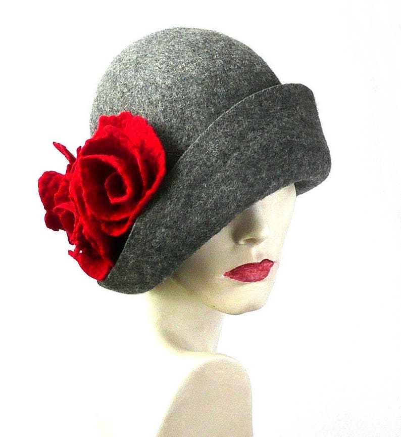 Gray Felt Hat Felted Hat Cloche Hat 1920 Hat art Hat Gray - Etsy