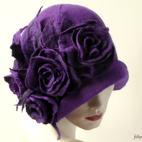 Chapeau feutre cloche chapeau feutré Chapeau violet chapeaux en feutre Cloche Hat 1920 chapeau rétro Purple Hat Cloche Victorien des années 1920 Chapeau femme style vintage