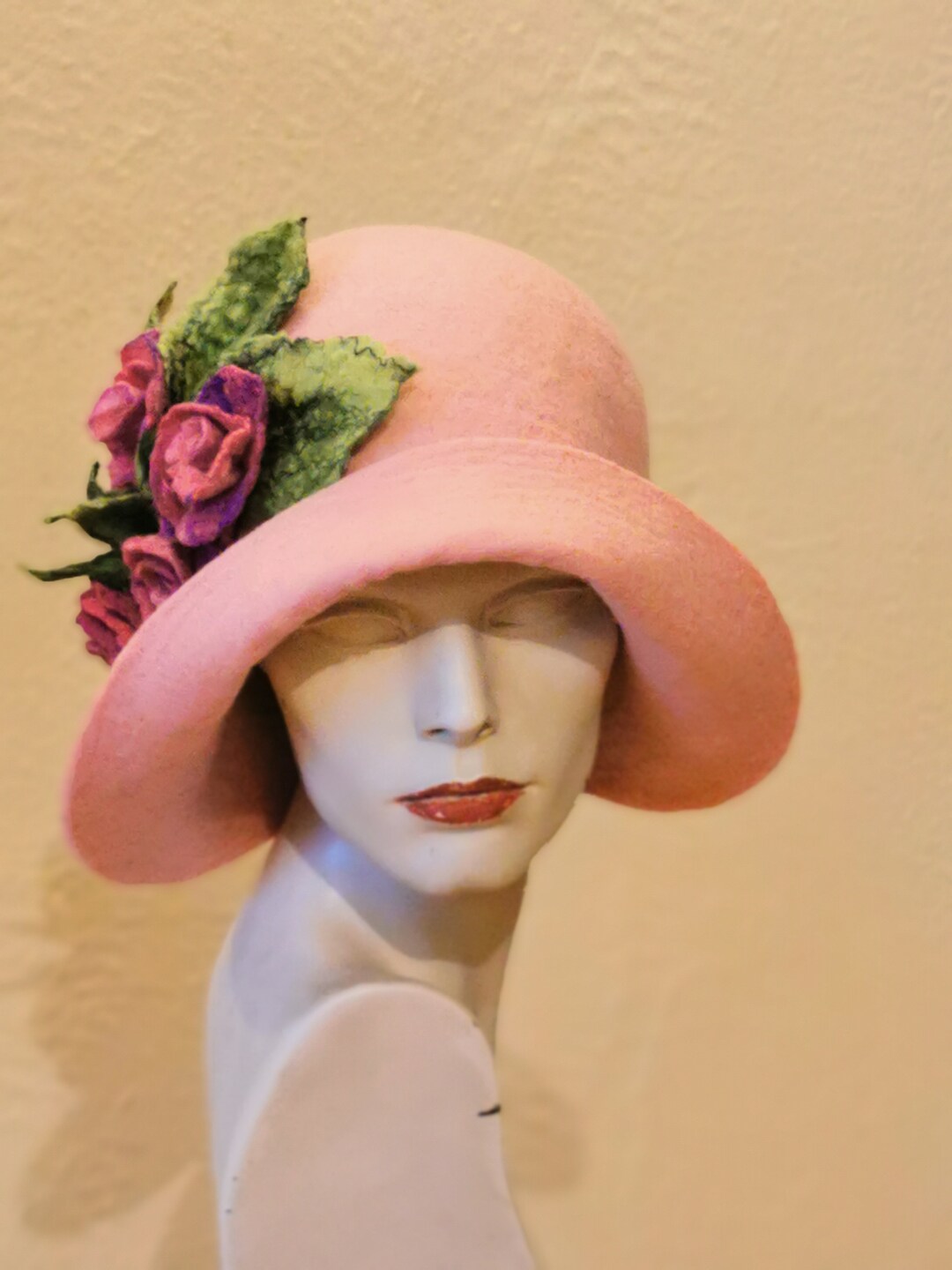 Hat,woman Hat,pink Hat Felt Hat, Felted Hats, Cloche Hat, Flapper Hat