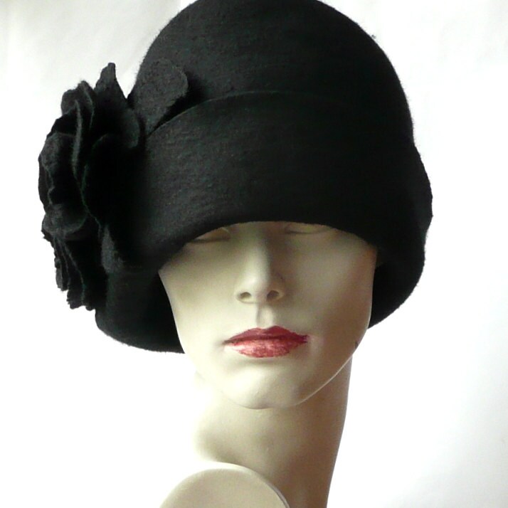 Black Felt Hat Felt Hats Black Cloche Hat Hat 1920 Hat - Etsy