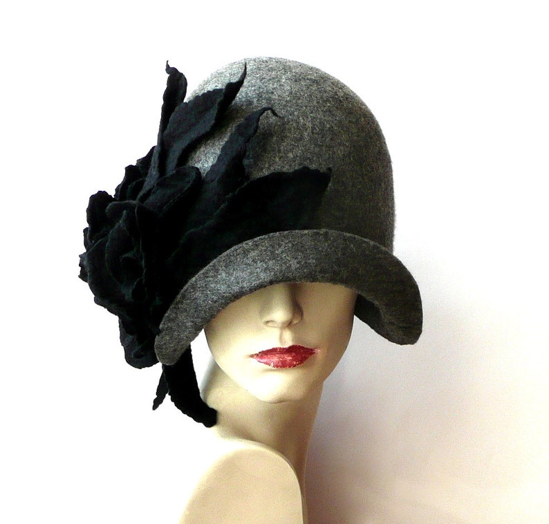 Gray Felted Hat Felt Hat Cloche Hat 1920 Hat Art Gray Hat | Etsy