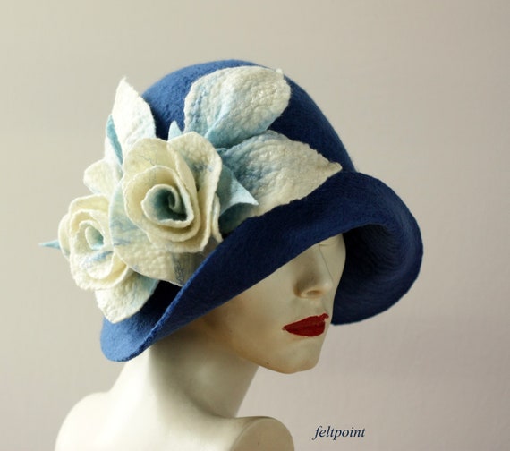 Blue Cloche Hat Felted Hat Felt Hats Womens Hat Cloche Hats Felted Hats Art Deco Retro Hat Victorian Hat Gatsby Hat Miss Fisher Hat Etsy