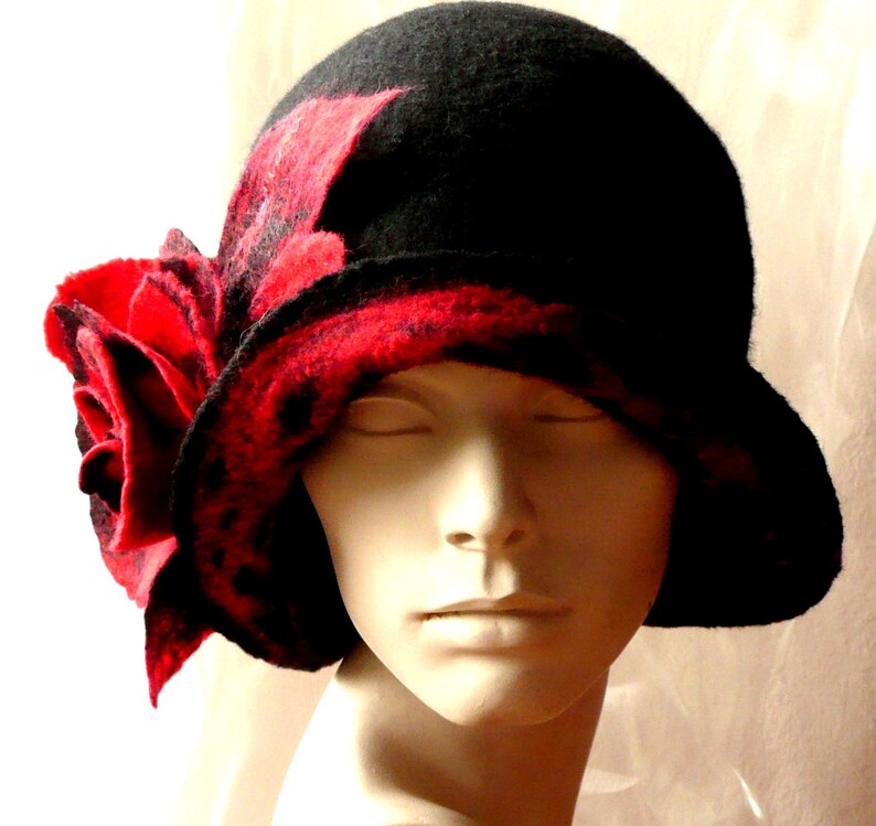 Black Felt Hat Felted Hat Cloche 1920s Hat Retro Hat Flapper | Etsy