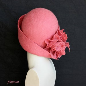 Dusky pink hat Felted hat felt hats Women's hat Cloche Hats felted hats 1920s hat Retro hat Pink Hat Victorian 1920's roses hats FELTPOINT image 5