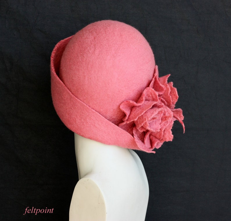 Dusky pink hat Felted hat felt hats Women's hat Cloche Hats felted hats 1920s hat Retro hat Pink Hat Victorian 1920's roses hats FELTPOINT image 5