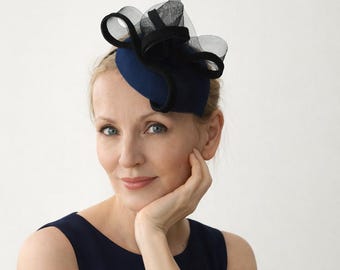 Modern Navy blue fascinator,  mini hat, Wedding hat