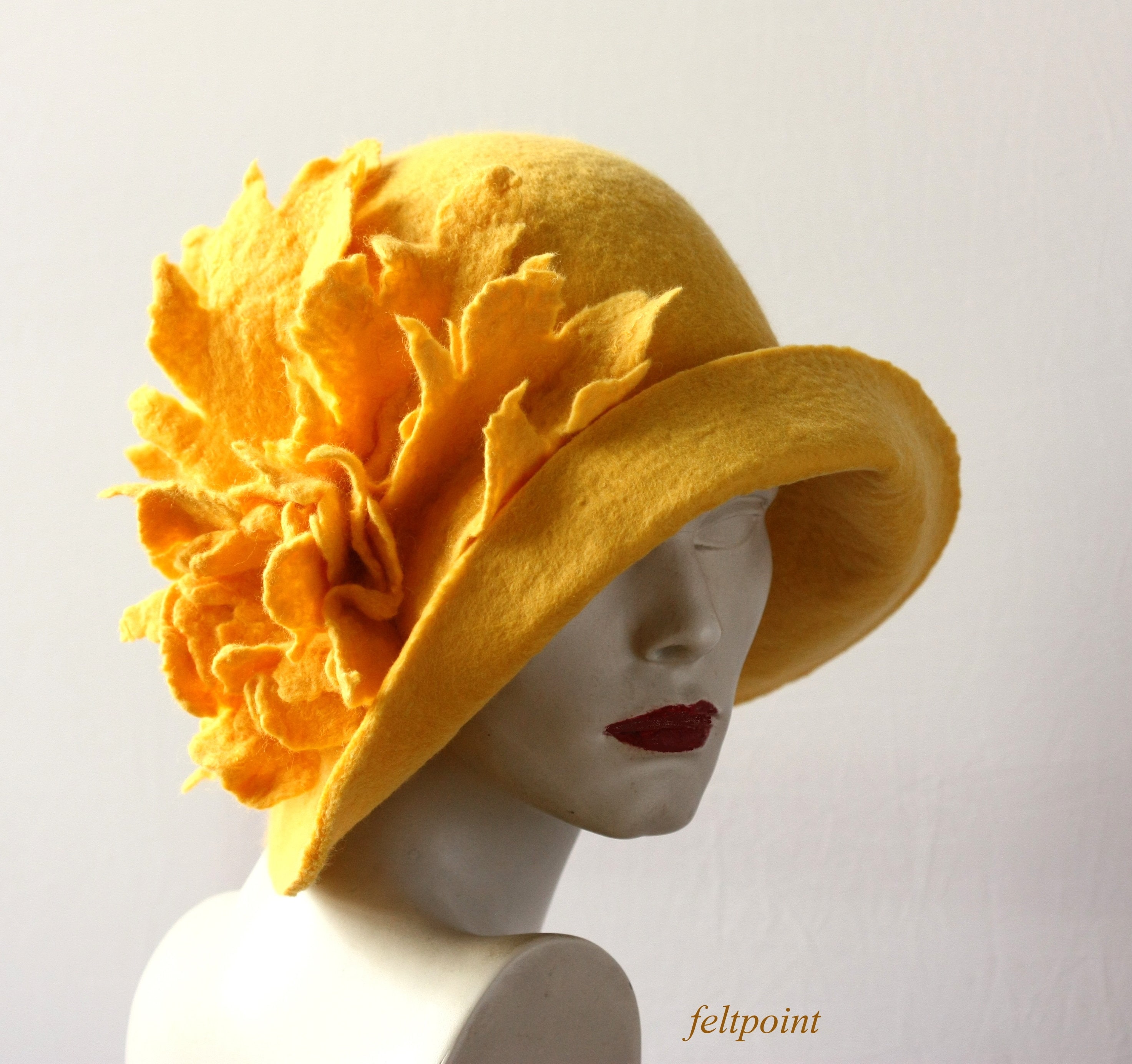 Yellow Cloche Hat Millinery Hat Felt 