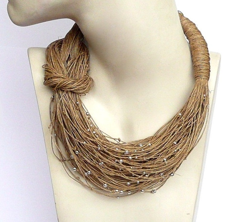 Linen Necklace natural Linen necklace Necklaces jewelry eco jewelry natural linen art unique gift tread natural color Bib Necklaces
