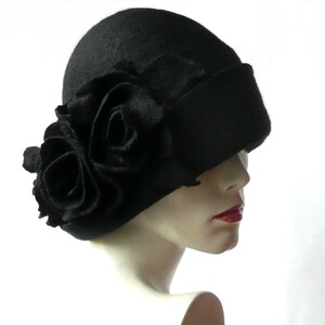 Black Felt Hat, Felt Hats, Black Cloche Hat, Hat, 1920 Hat, Art, Black ...