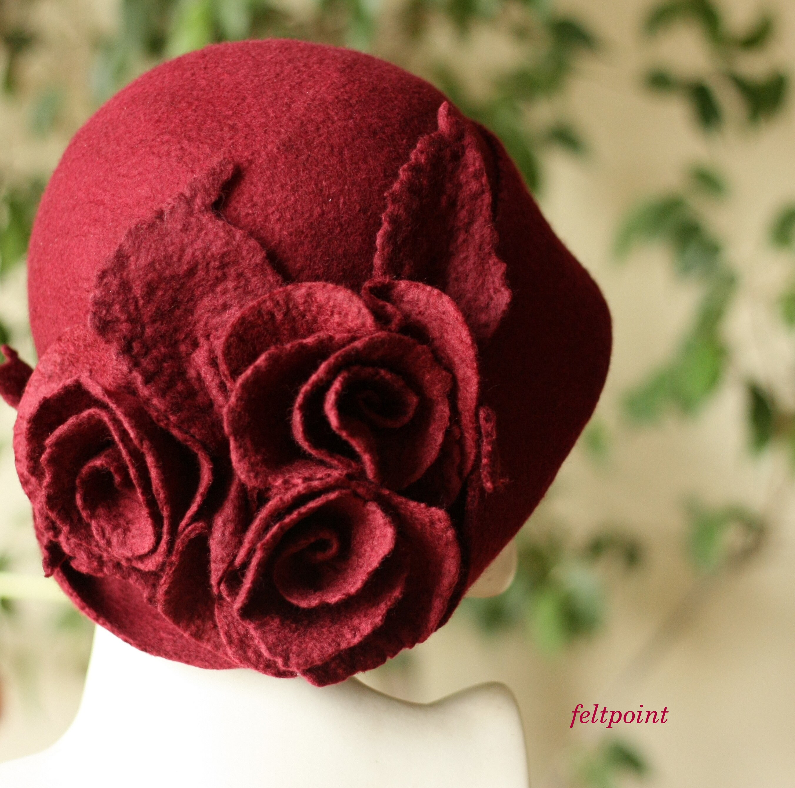 Burgundy Hat Felted Hat Felt Hats Women's Hat Cloche Hats Etsy