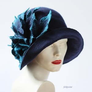 Navy blue   hat, Millinery hat, Felt hat,  hat, 1920 Hat, Art Hat, 1920&#39;s hat, navy blue hat, Art Deco hat,Phryne Fisher style hats