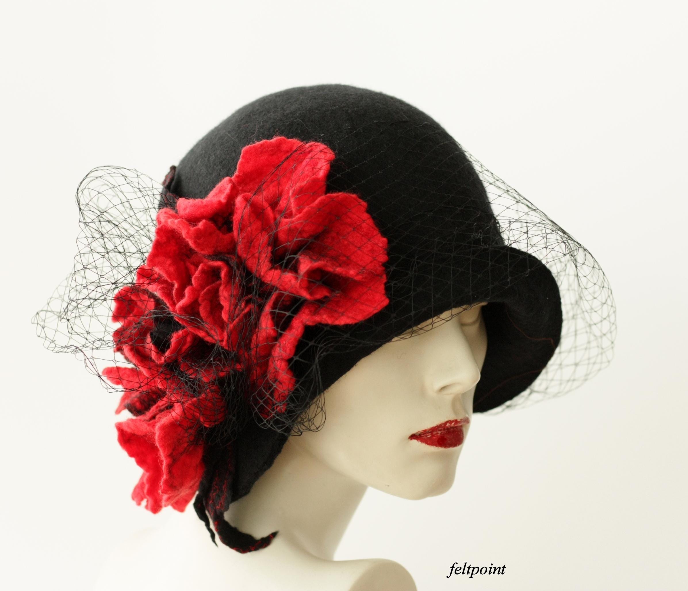 Cappello A Cloche In Feltro Per Donna Con Fiocco – Bombetta Vintage Anni '20, Taglia Unica Regolabile (56-58 Cm)