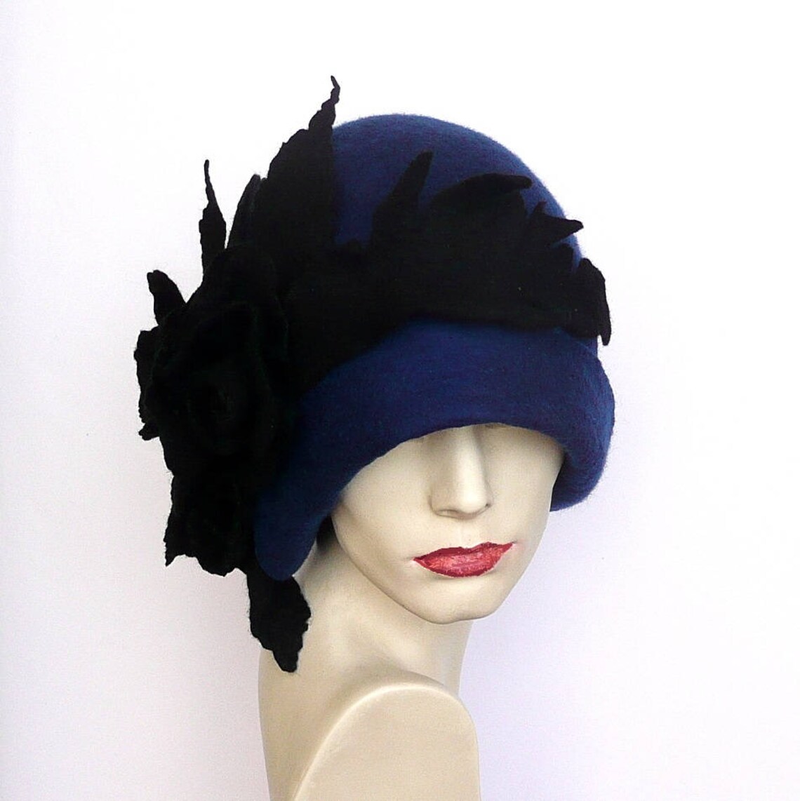 Blue Felted Hat Felt Hat cloche Hat 1920 Hat Art Hat Blue | Etsy