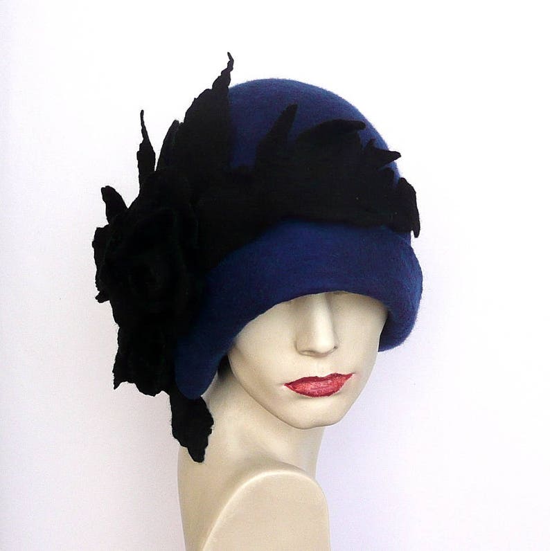Blue Felted Hat felt hat Cloche Hat 1920 Hat Art hat | Etsy