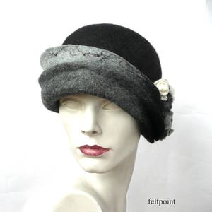 Grey Felted  Hat felt hat Cloche Hat Fapper 1920 Hat Art  Gray Hat Cloche Victorian 1920's  Wool Women's hat