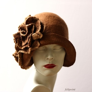 Brown Felt Hat felt hats Cloche Hat Flapper 1920 Hat Brown Hat Cloche Victorian 1920&#39;s Wool Women&#39;s hat felt cloche hats poppy Millinery hat