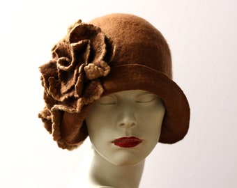 Brown Felt Hat felt hats Cloche Hat Flapper 1920 Hat Brown Hat Cloche Victorian 1920's Wool Women's hat felt cloche hats poppy Millinery hat