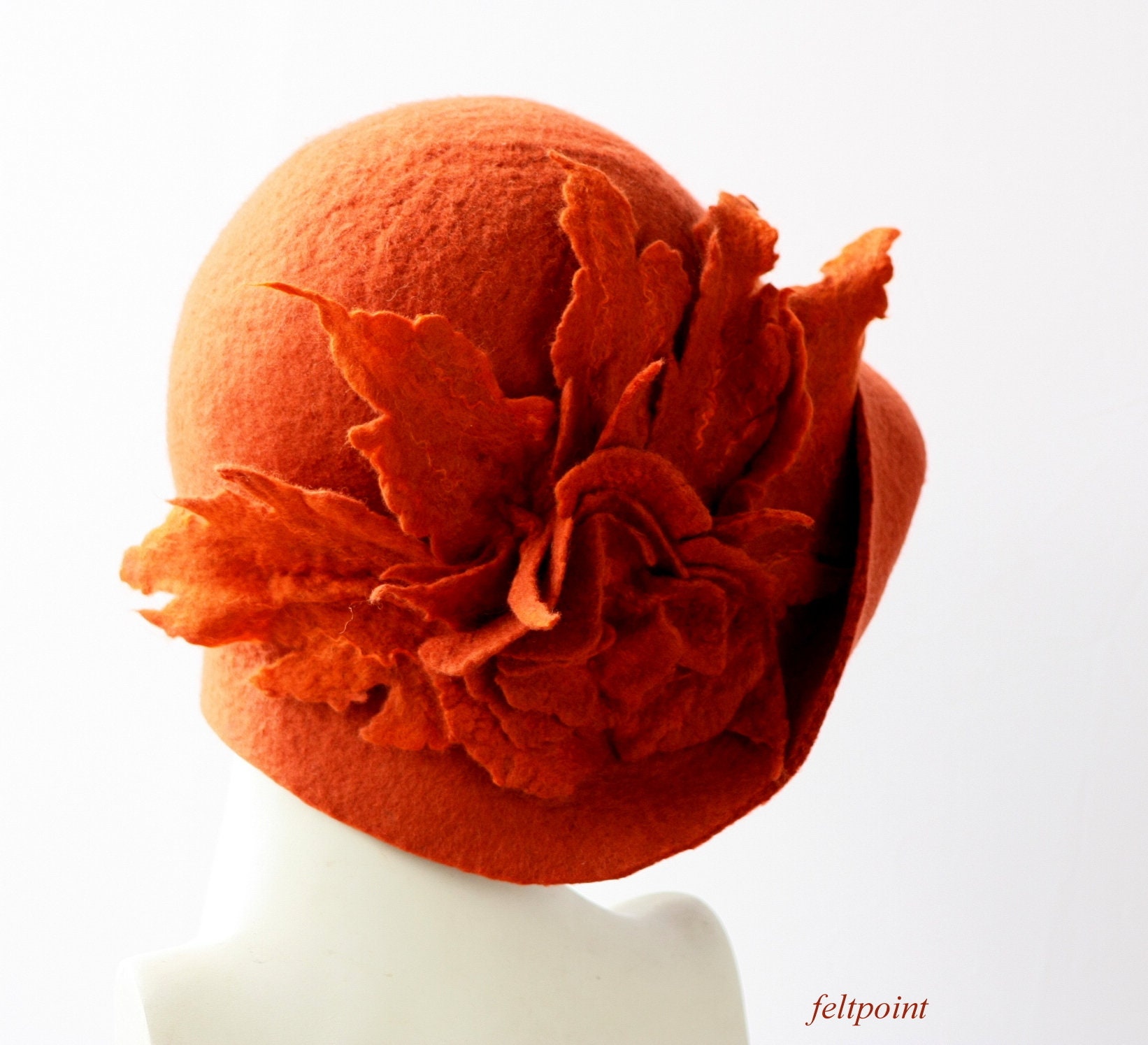 Rust Merino Wool Felt Cloche Hat, Art Deco Style - Etsy