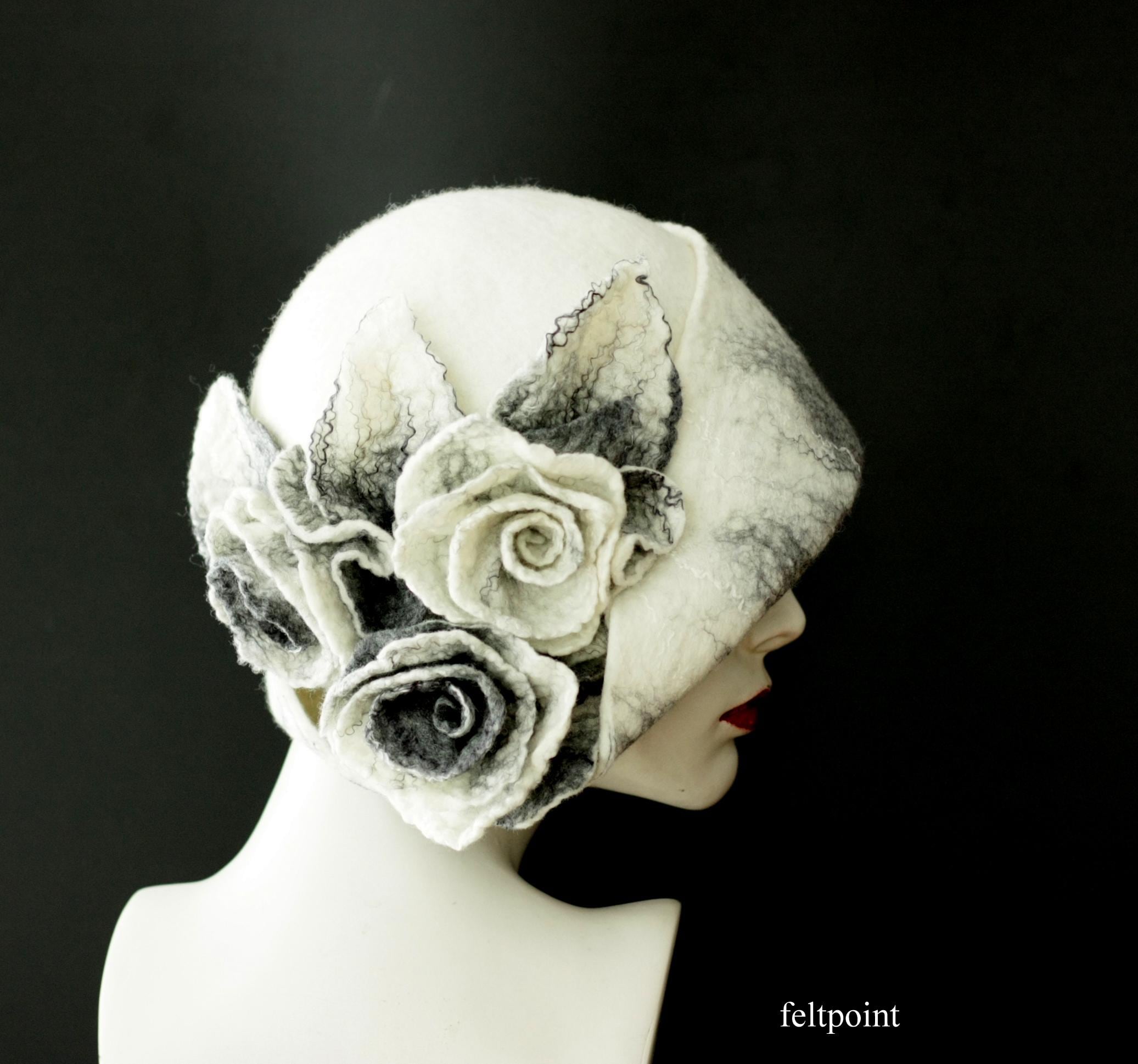 Handmade Gray Wool Cloche Hat – 1920s Vintage Style Felt 