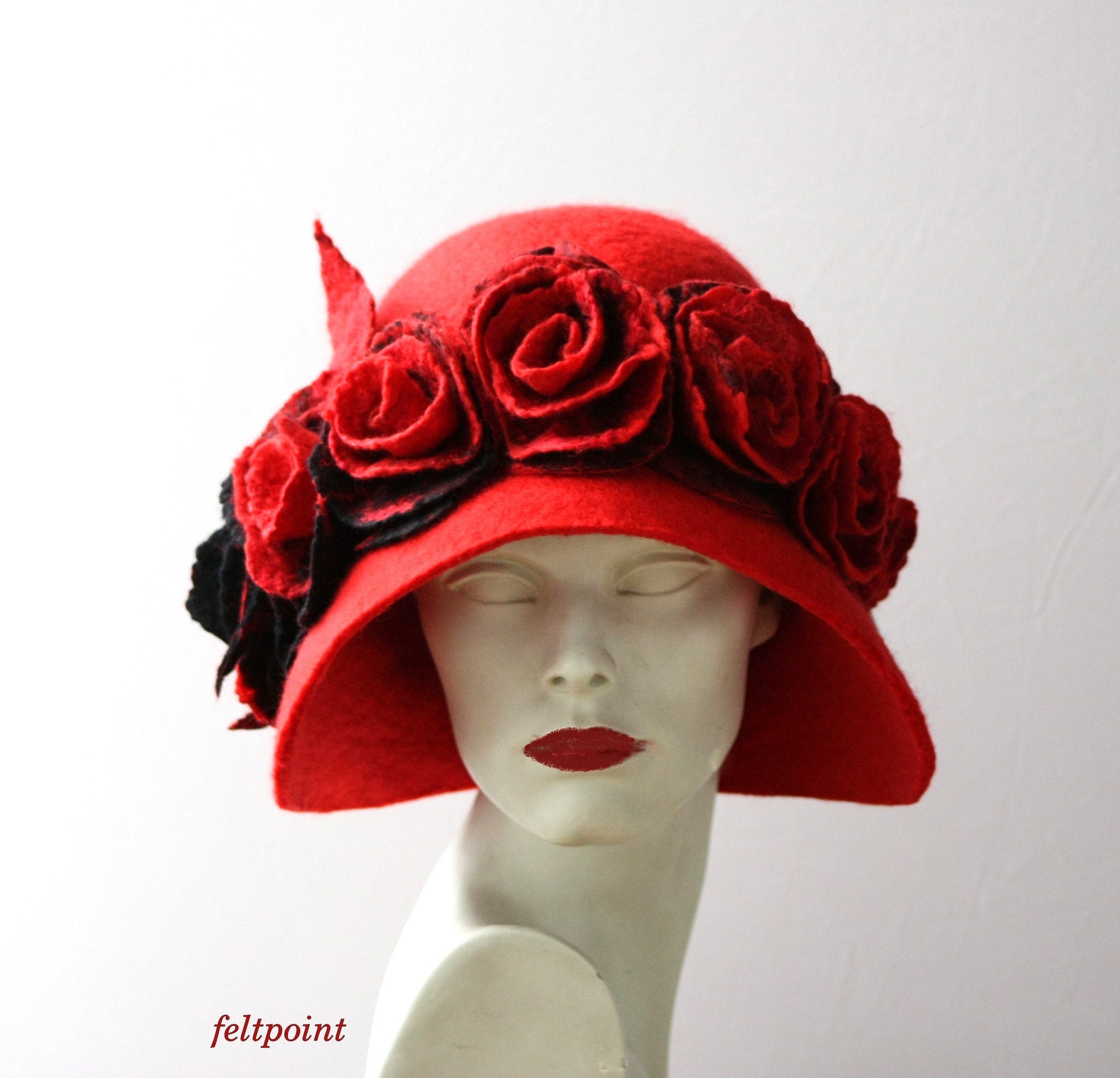Rode hoed Rode vilten hoed hoeden Cloche - Etsy Nederland