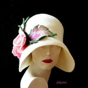 White cloche hat  Felted hat felt hats Womens hat Cloche Hats felted hats, Art Deco Retro hat Victorian hat, Gatsby hat, Miss Fisher hat