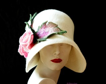 White cloche hat  Felted hat felt hats Womens hat Cloche Hats felted hats, Art Deco Retro hat Victorian hat, Gatsby hat, Miss Fisher hat