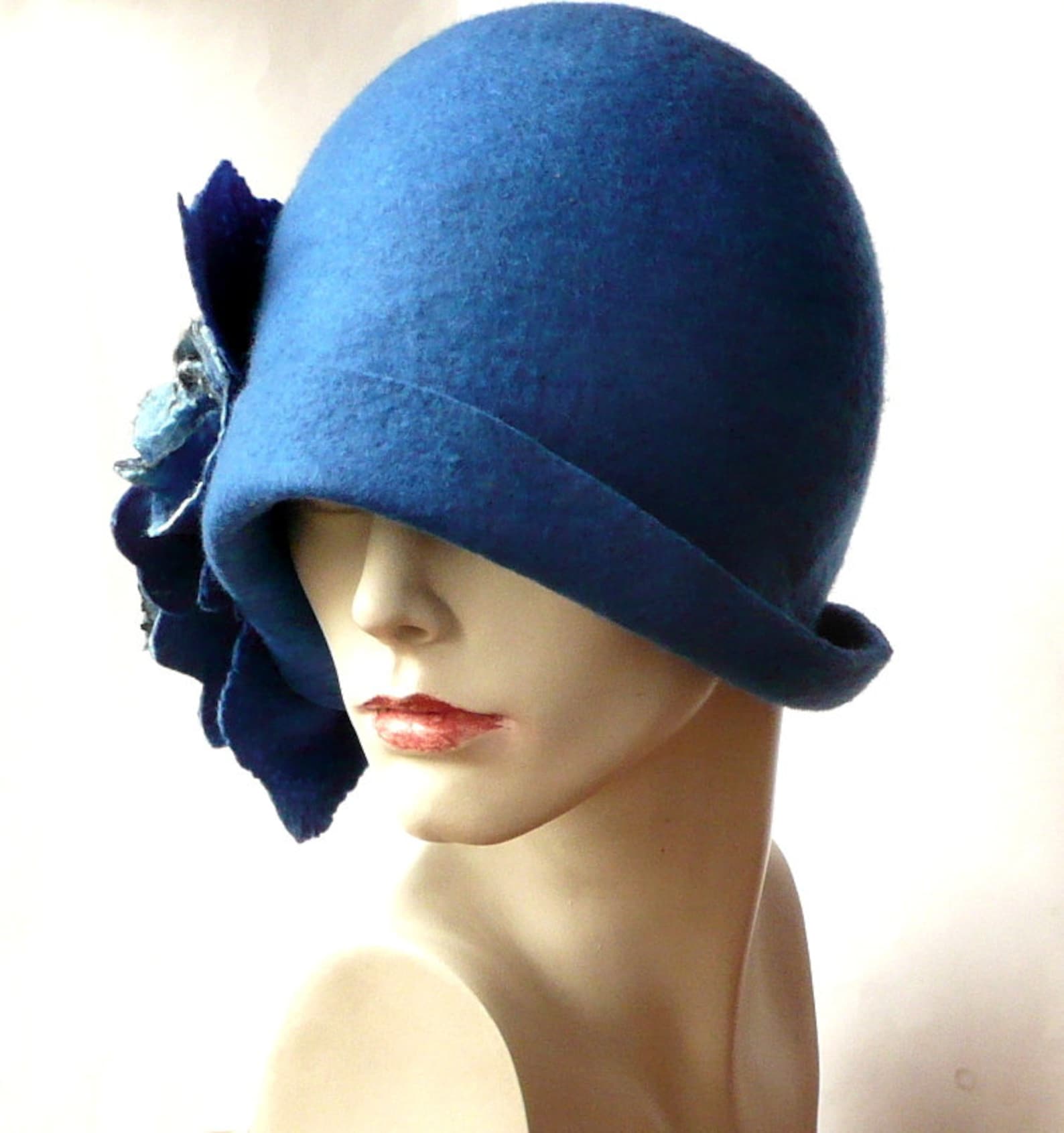 Blue Felted Hat Felt Hat Cloche Hat Flapper 1920 Hat Art Blue Etsy