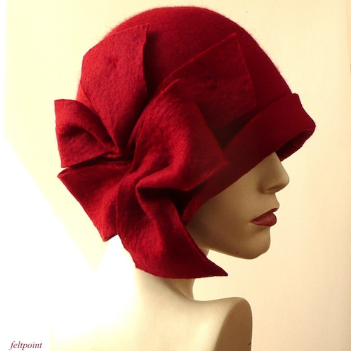 Red Felt Cloche Hat: Handmade Merino Wool 1920s Style - Etsy