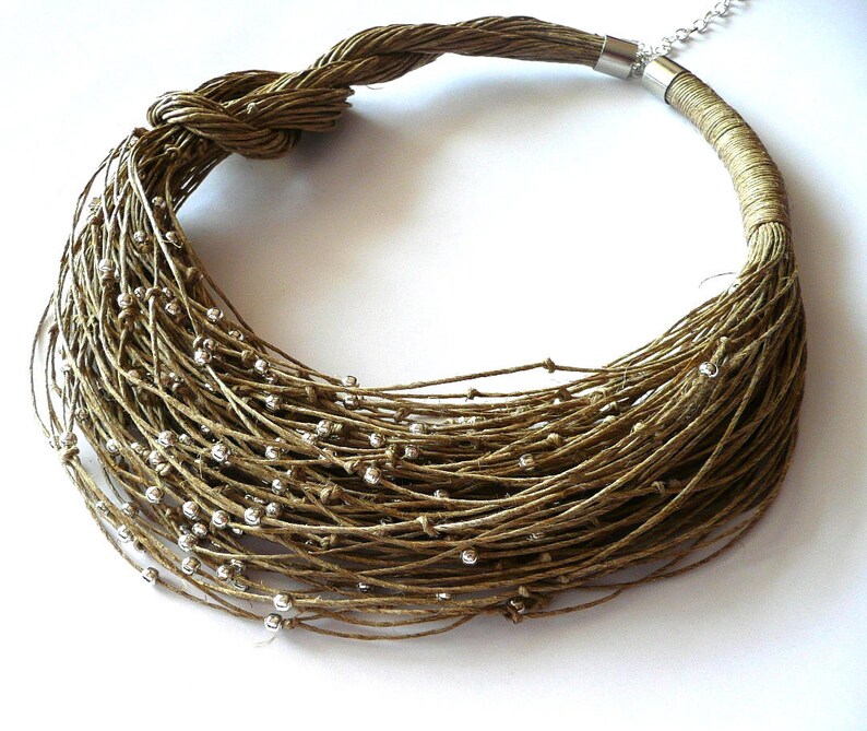 Linen Necklace natural Linen necklace Necklaces jewelry eco jewelry natural linen art unique gift tread natural color Bib Necklaces